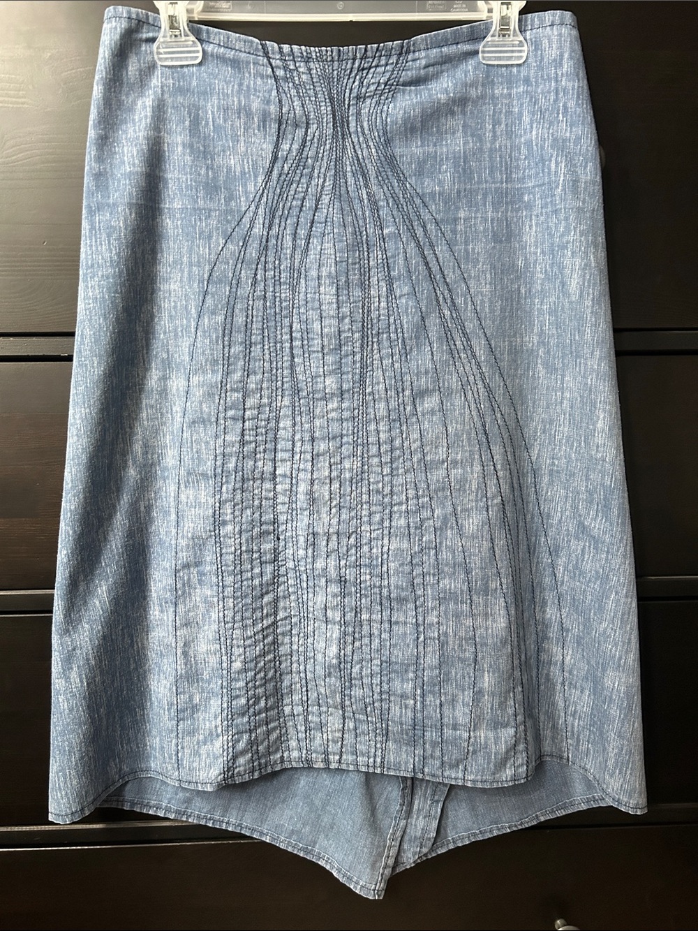 Lightweight Denim Look A-Line High-Low Skirt with Stitch detail